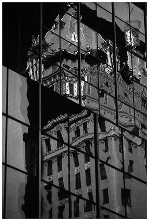City in mirror.